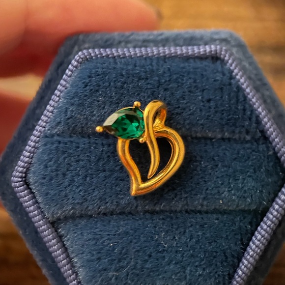 Estate designer Krementz 14k SOLID gold emerald earring 1pc single not a pair - Picture 2 of 8